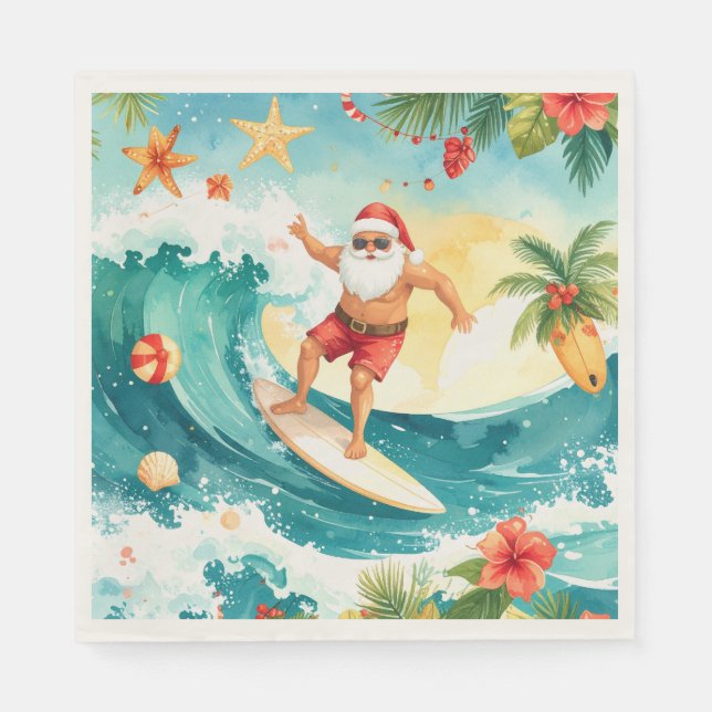 Surfing jul i Hawaii med jultomten  Pappersservett (Framsidan)