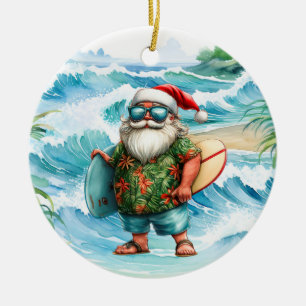 Surfing jul med jultomten surfar julgransprydnad keramik