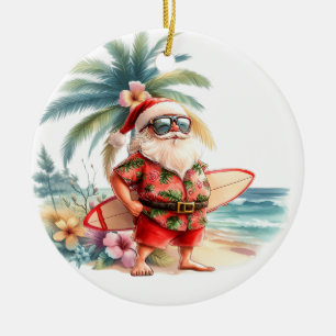 Surfing jul med jultomten surfar julgransprydnad keramik