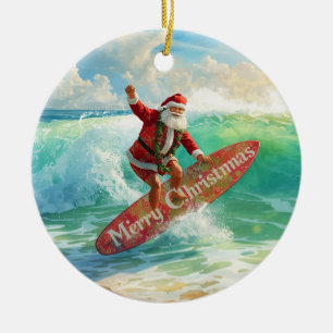 Surfing jul med jultomten surfar julgransprydnad keramik