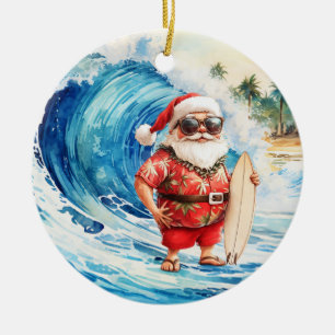 Surfing jul med jultomten surfar julgransprydnad keramik