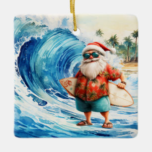 Surfing jul med jultomten surfar julgransprydnad keramik