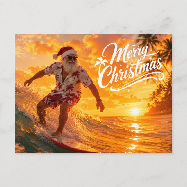 Surfing jul med tomte helg vykort (Framsida)