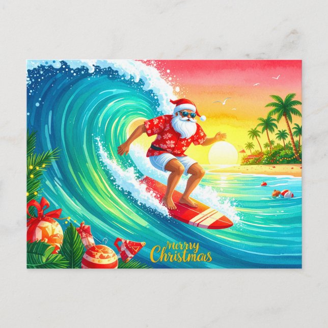 Surfing jul med Tomtefar Helg Vykort (Framsida)