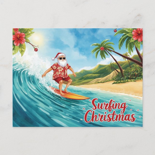 Surfing jul med tomten helg vykort (Framsida)
