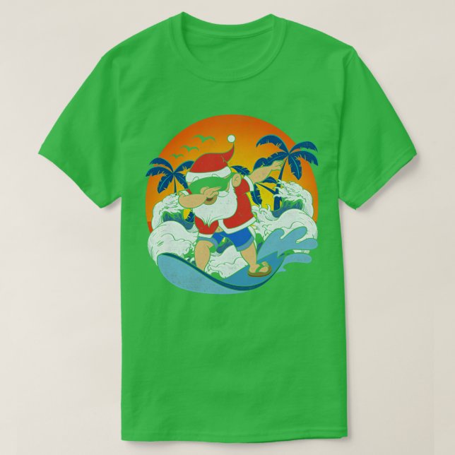 Surfing Jultomten Dabbing Funny Hawaiian Julafton  T Shirt (Design framsida)