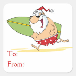 Surfing Jultomten Fyrkantigt Klistermärke