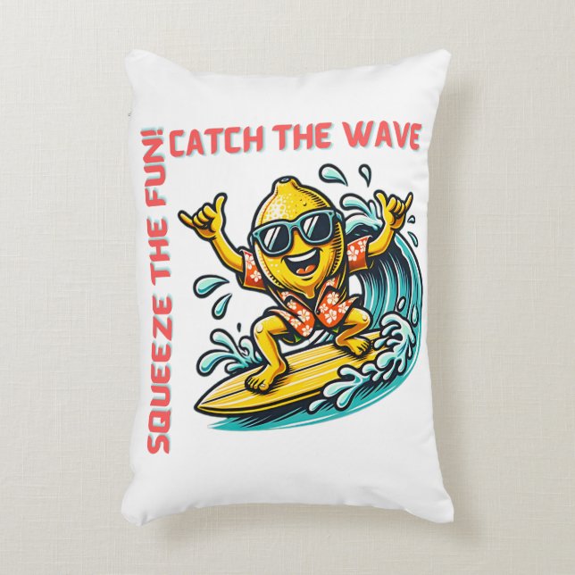 Surfing Lemon Wave Äventyr Roligt Prydnadskudde (Framsidan(Vertikal))