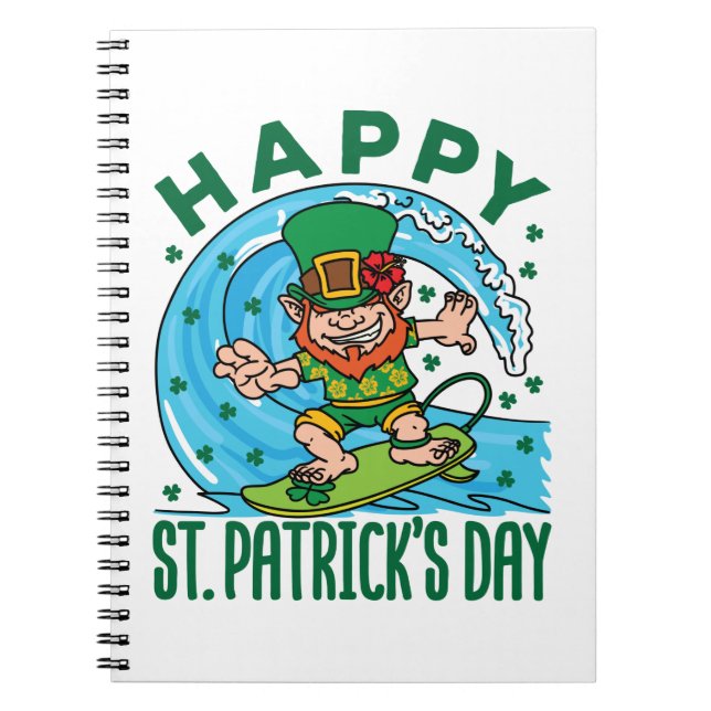 Surfing Leprechaun Hawaiian St patricks day Anteckningsbok (Framsidan)