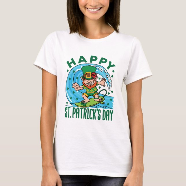 Surfing Leprechaun Hawaiian St patricks day T Shirt (Framsida)