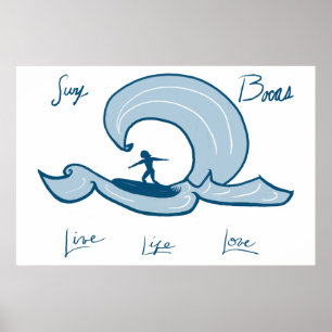 Surfing - Liv, levande Kärlek Blue Surfing Paintin Poster