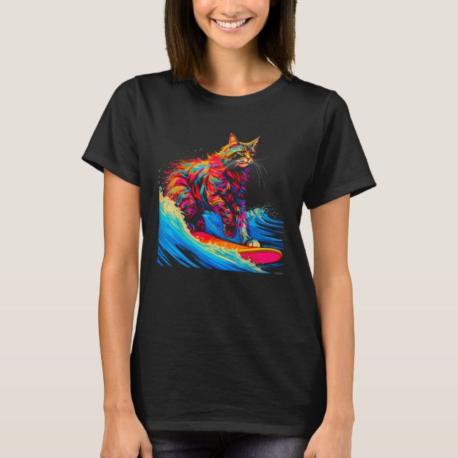 Surfing Maine Coon Cat Surf T Shirt (Framsida)
