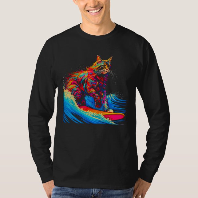 Surfing Maine Coon Cat Surf T Shirt (Framsida)