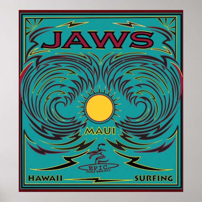 SURFING MAUI HAWAII JAWS POSTER (Framsidan)