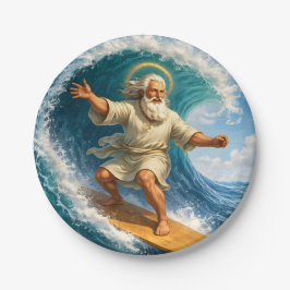 Surfing Moses funny biblical art party paper plate