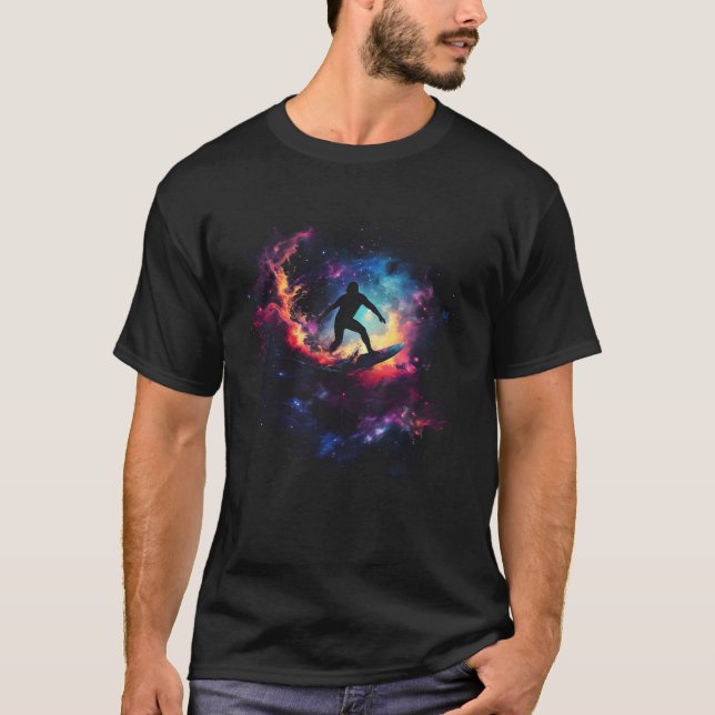 Surfing Nebula Rymd Surfare Present Gåva Idé T Shirt (Framsida)