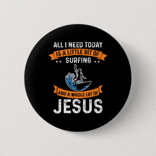 Surfing Och Jesus Kristna Sport Surfare Surfbräda Knapp
