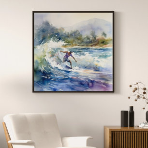 Surfing on North Shore Oahu Hawaii Art Print Poster