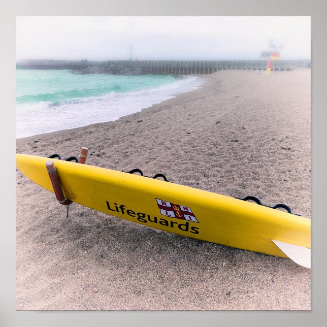 Surfing på Räddingen, Väster Bay, Dorset Poster (Framsidan)