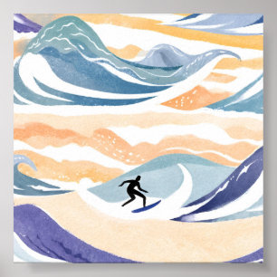 Surfing på vågen   Samtidigt akvarellhav Poster