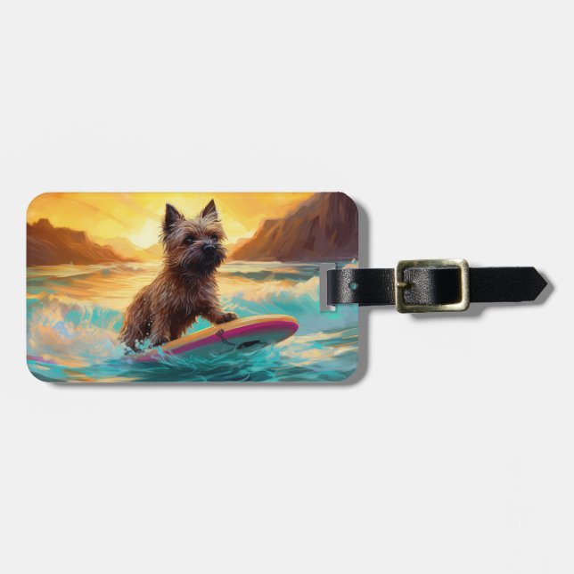 Surfing Painting Cairn Terrier Beach Bagagebricka (Horisontell Framsida)