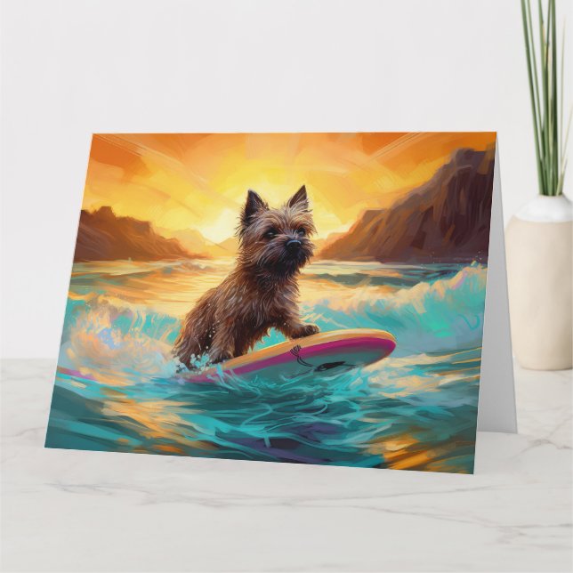 Surfing Painting Cairn Terrier Beach Kort (Framsida)