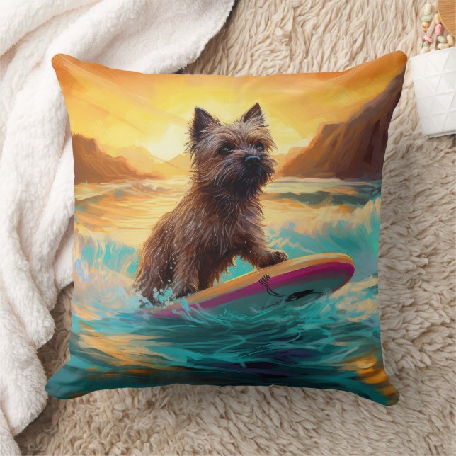 Surfing Painting Cairn Terrier Beach Kudde (Filt)