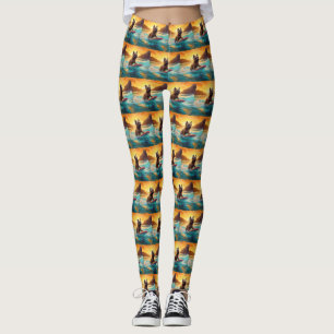 Surfing Painting Cairn Terrier Beach Leggings