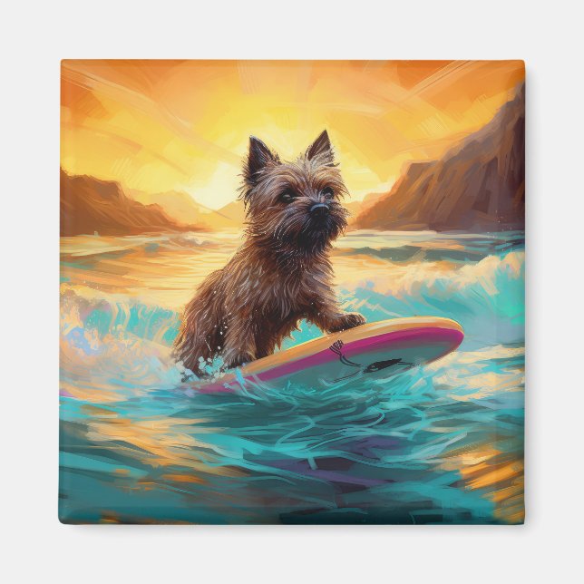 Surfing Painting Cairn Terrier Beach Magnet (Framsidan)