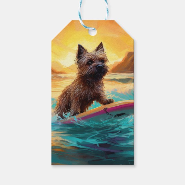 Surfing Painting Cairn Terrier Beach Presentetikett (Framsidan)