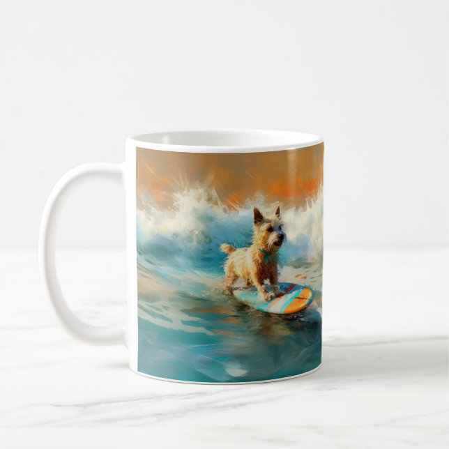Surfing Painting för Biewer Terrier Beach Kaffemugg (Vänster)