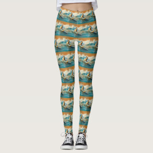 Surfing Painting för Biewer Terrier Beach Leggings