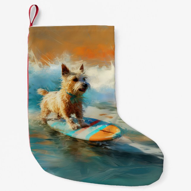 Surfing Painting för Biewer Terrier Beach Liten Julstrumpa (Framsidan)