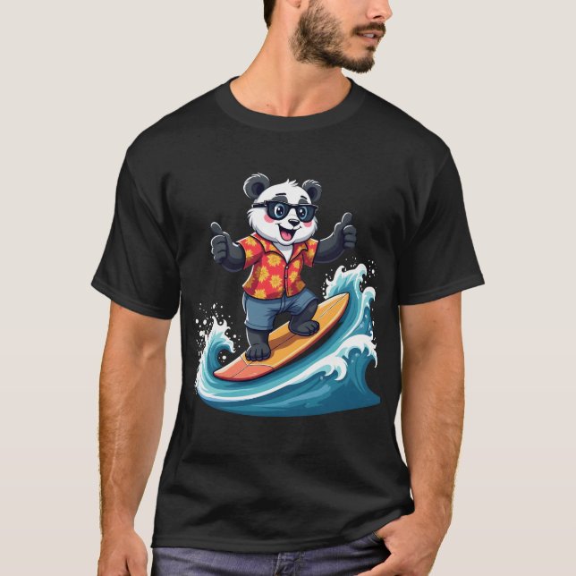 Surfing Panda i Tropical Stil - Roligt och avslapp T Shirt (Framsida)