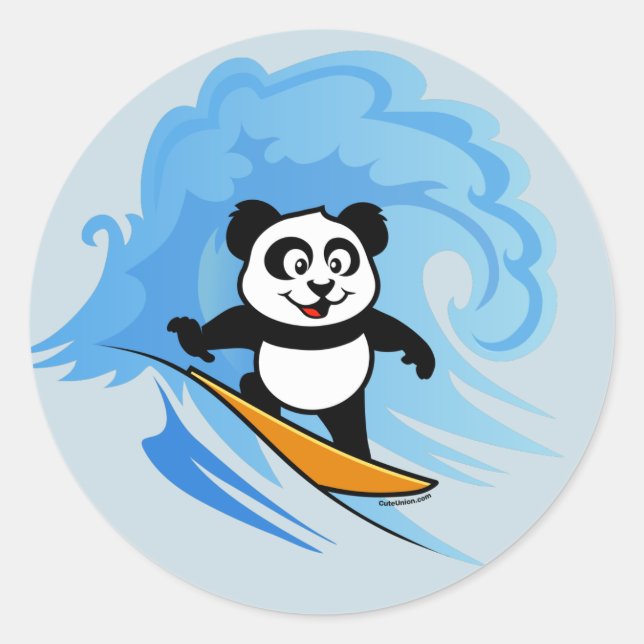 Surfing Panda Runt Klistermärke (Framsida)