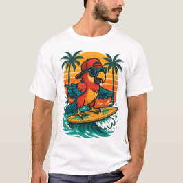 Surfing Parrot Tropical Vibes T Shirt