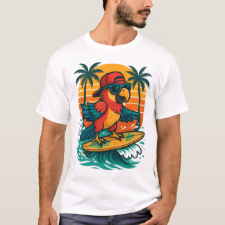 Surfing Parrot Tropical Vibes T Shirt