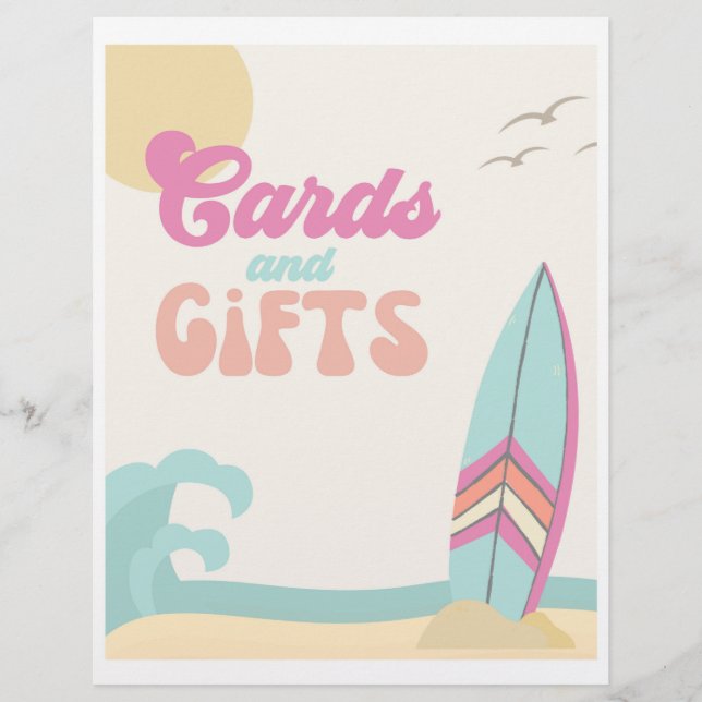 Surfing Party-tecken | Kort + presentkort | Bas (Framsida)