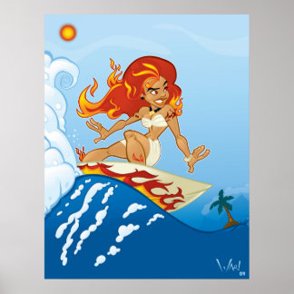 Surfing Pele Poster