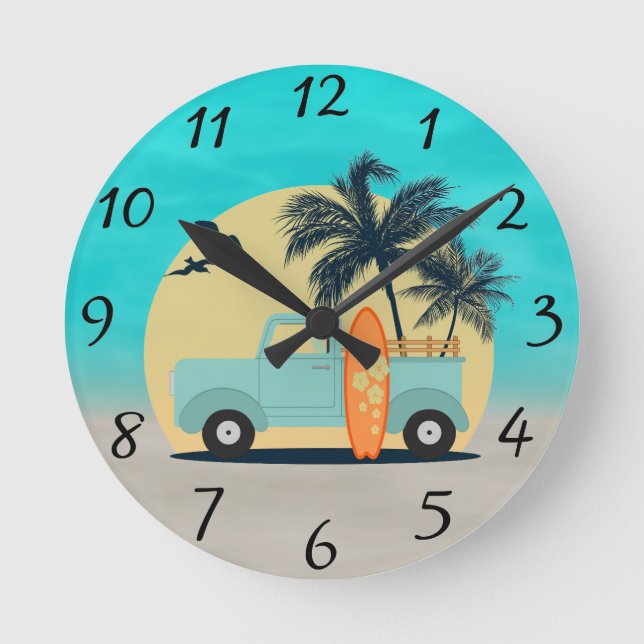 Surfing Retro Rund Klocka (Framsida)