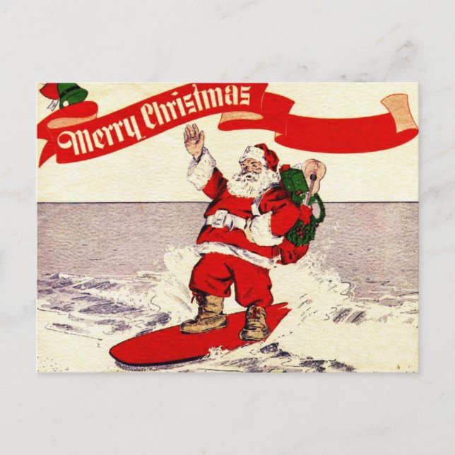 Surfing Retro Santa Postcard Helg Vykort (Framsida)