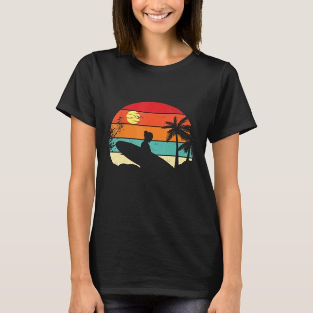 Surfing Retro Surfer Sunset Handflatan Träd - Surf T Shirt (Framsida)