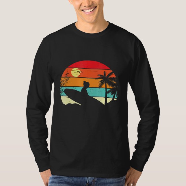Surfing Retro Surfer Sunset Handflatan Träd - Surf T Shirt (Framsida)