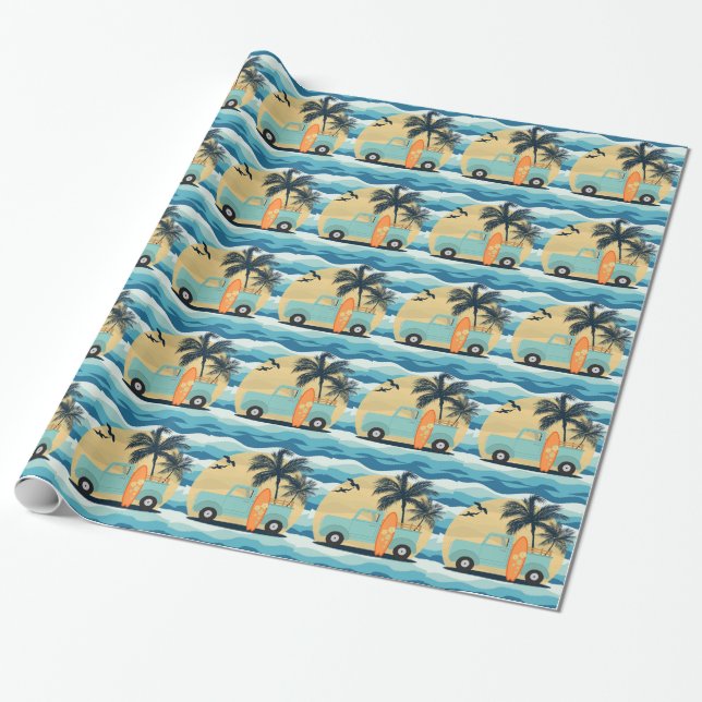 Surfing Retro Wrapping Papper Presentpapper (Utrullad)