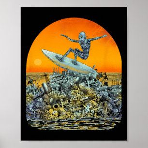 Surfing Robot Junk Surfer - Av Emek Artman Poster