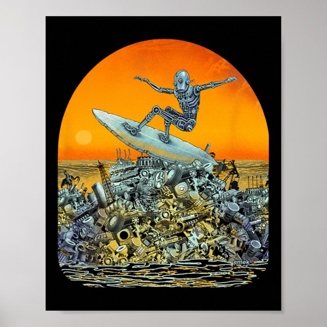 Surfing Robot Junk Surfer - Av Emek Artman  Poster (Framsidan)
