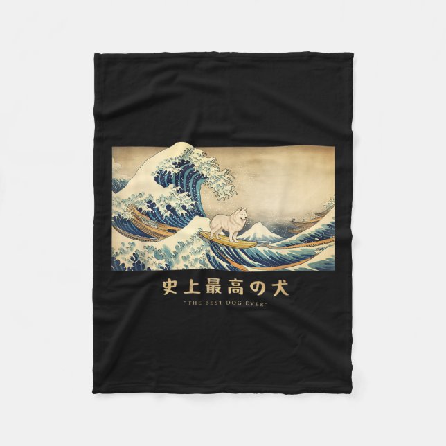 Surfing Samoyed Kanagawa Wave Japansk Hund Funny Fleecefilt (Framsidan)