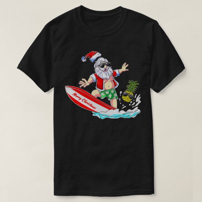 Surfing Santa Beach Sommarvacation jul i J T Shirt (Design framsida)