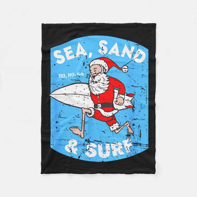 Surfing Santa - Christmas Surfboarding Santa Claus Fleecefilt (Framsidan)