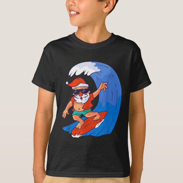 Surfing Santa Claus Christmas X-mas Gift  T Shirt (Framsida)
